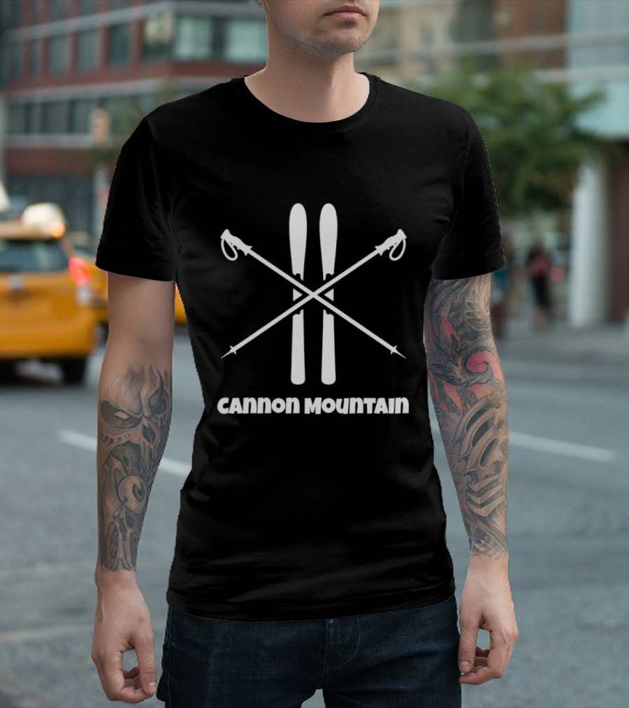 Cannon Mountain Skiing Winter Sports New Hampshire Skis And Poles T-Shirt