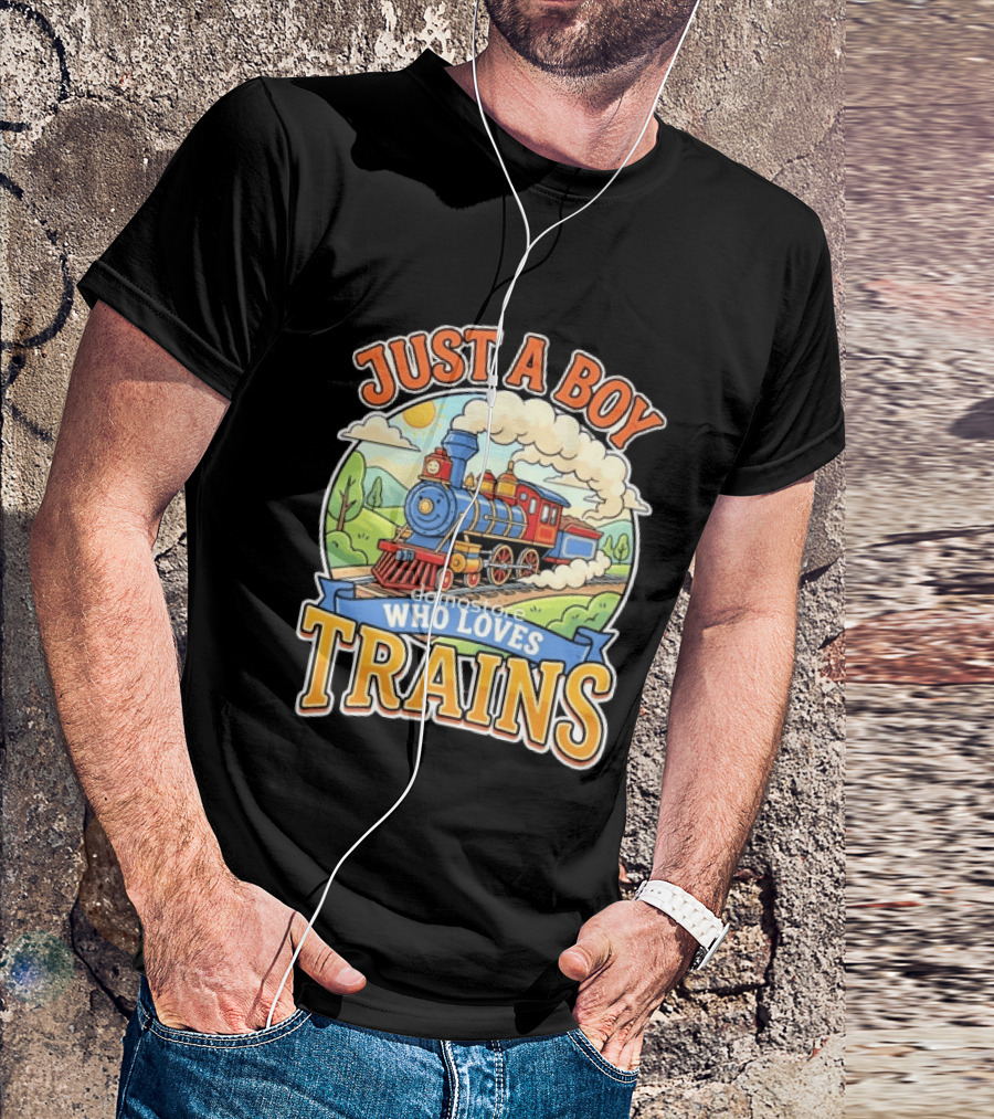 Just A Boy Who Loves Trains Colorful Locomotive Adventure T-Shirt