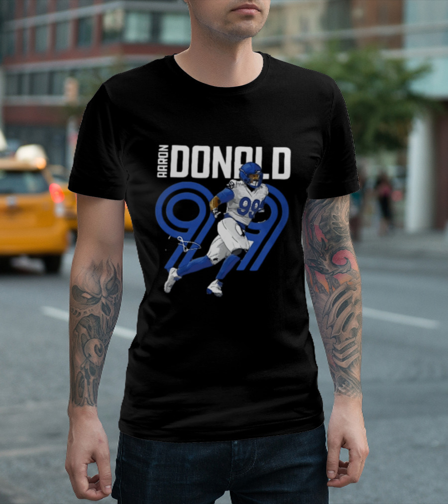 Los Angeles Rams Aaron Donald 99 Blue Running Player T-Shirt