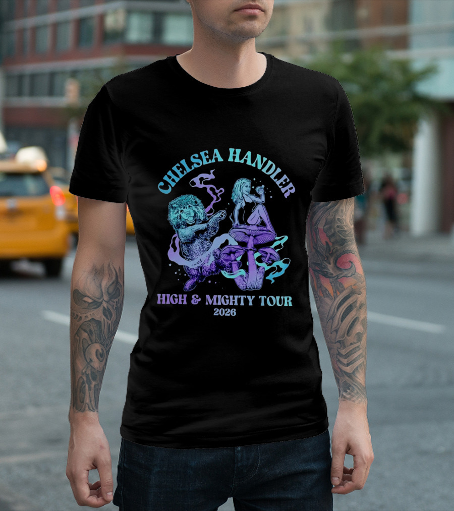 Chelsea Handler High And Mighty Tour 2026 Psychedelic Lion And Mushroom T-Shirt