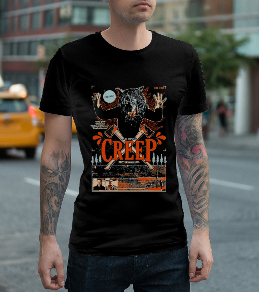 Creep Mark Duplass Horror Movie With Wolf Axe And Trees T-Shirt