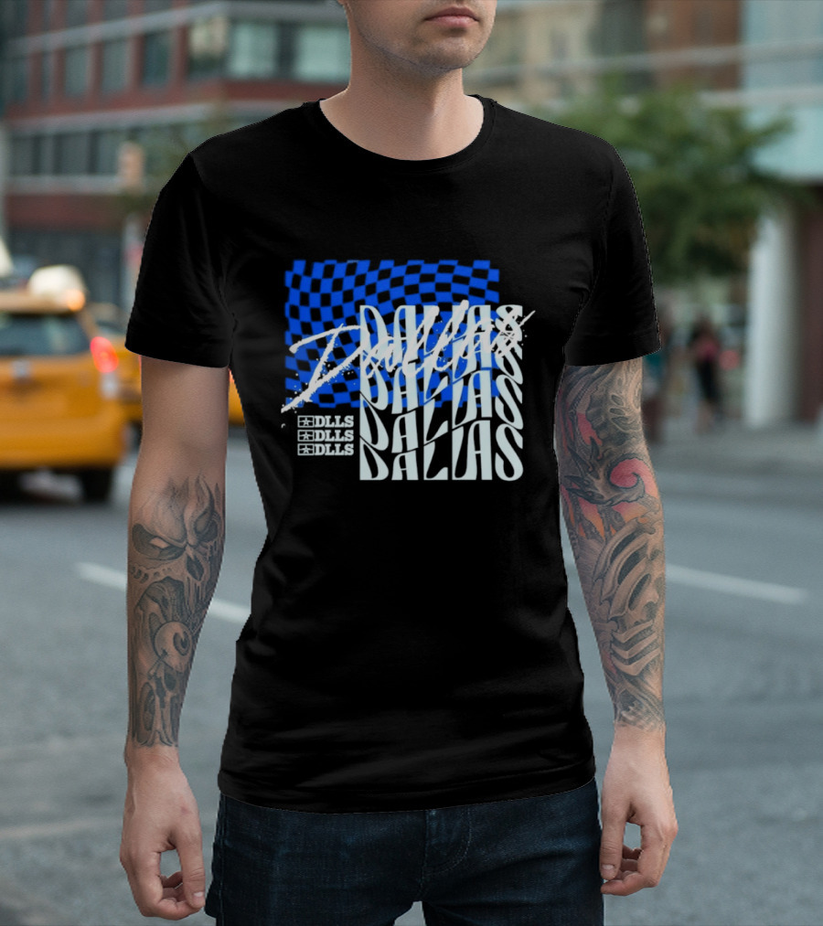 Dallas Checkered Blue Sports Texas Word T-Shirt