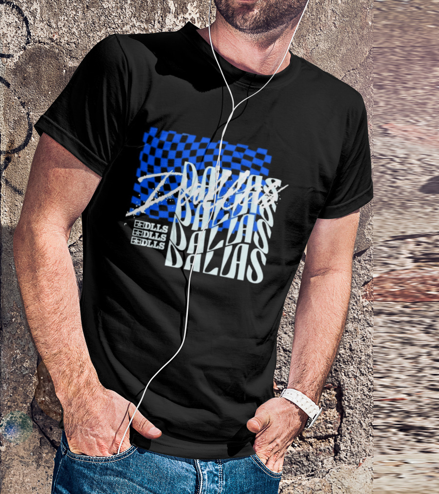Dallas Checkered Blue Sports Texas Word T-Shirt