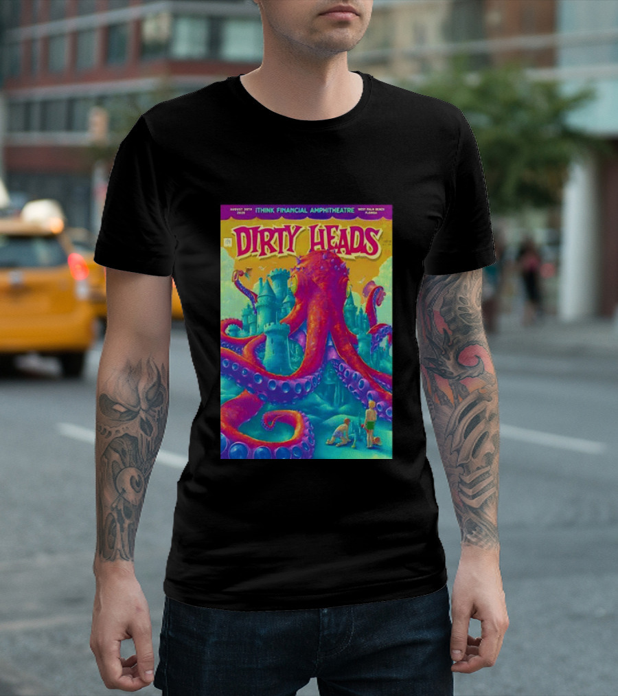 Dirty Heads August 30th 2026 IThink Financial Amphitheatre West Palm Beach Colorful Octopus And Castle T-Shirt
