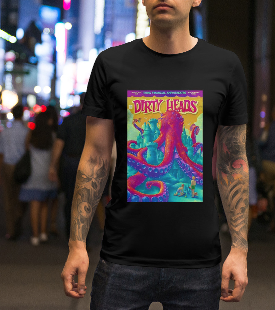 Dirty Heads August 30th 2026 IThink Financial Amphitheatre West Palm Beach Colorful Octopus And Castle T-Shirt