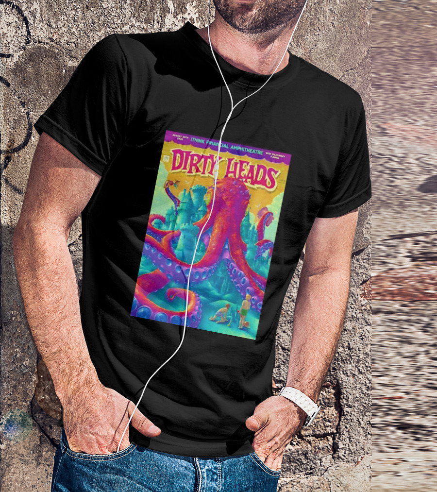 Dirty Heads August 30th 2026 IThink Financial Amphitheatre West Palm Beach Colorful Octopus And Castle T-Shirt