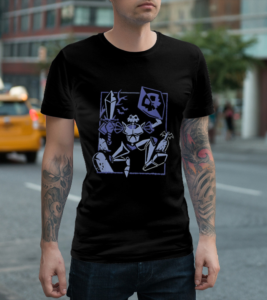 Skeleton Knight With Sword And Shield In Graveyard Gaming Adventure T-Shirt