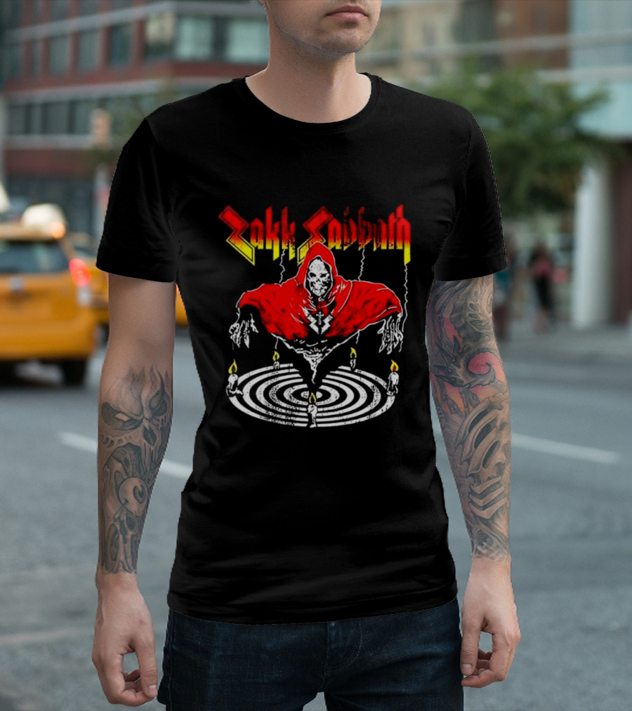 Zakk Sabbath Distressed Heavy Metal Red Ripped Robe Candles T-Shirt