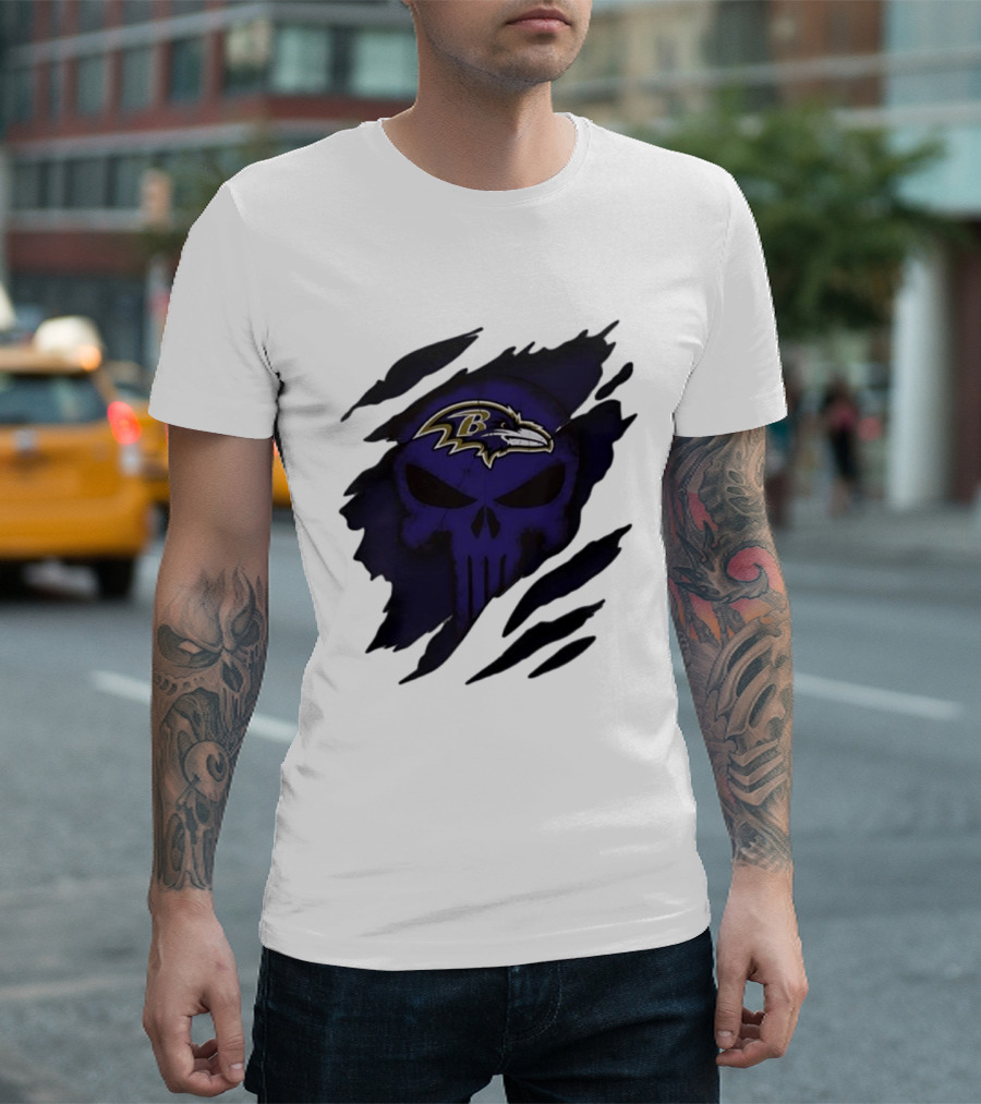 Baltimore Ravens Punisher Skull Crossover Fan Merchandise T-Shirt