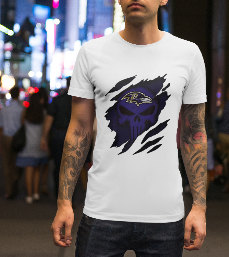 Baltimore Ravens Punisher Skull Crossover Fan Merchandise T-Shirt