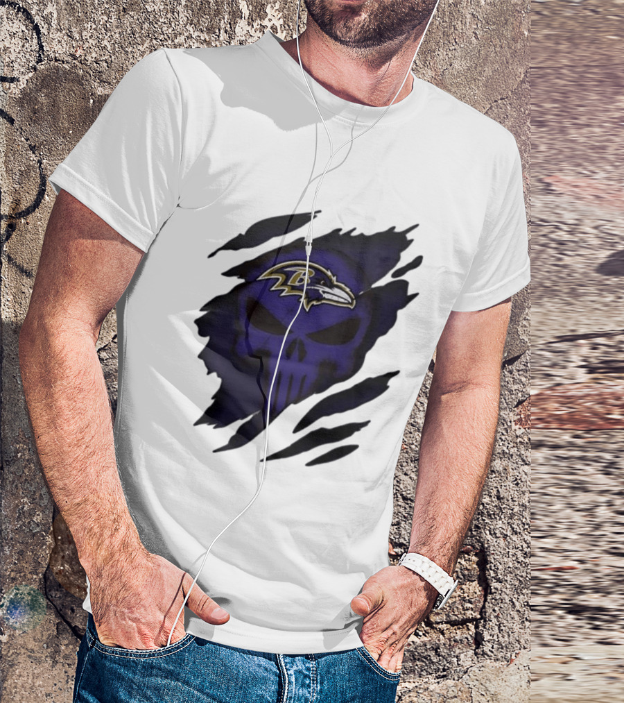 Baltimore Ravens Punisher Skull Crossover Fan Merchandise T-Shirt