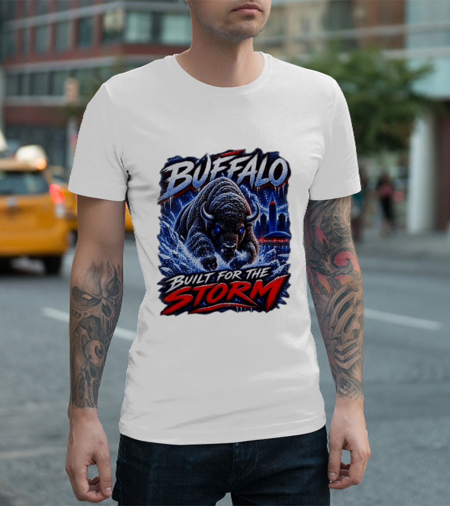 Buffalo Built For The Storm Football Charging Bison City Skyline T-Shirt