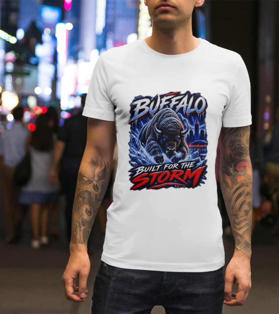 Buffalo Built For The Storm Football Charging Bison City Skyline T-Shirt