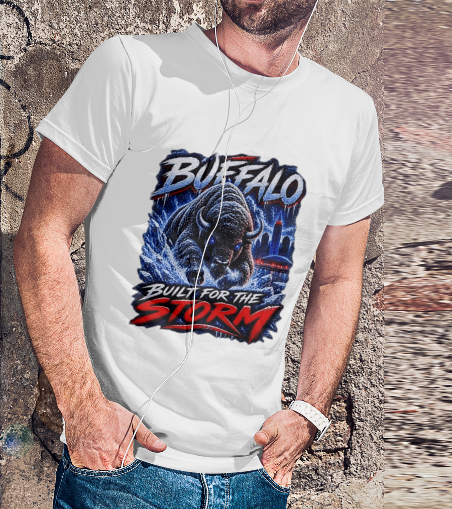 Buffalo Built For The Storm Football Charging Bison City Skyline T-Shirt