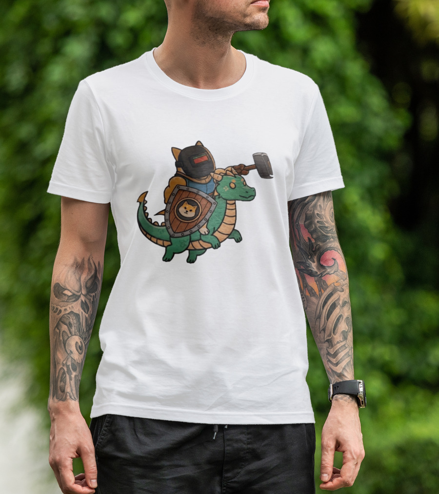 Doge Memes Warrior Dragon Ride Welding Mask Hammer And Shield T-Shirt