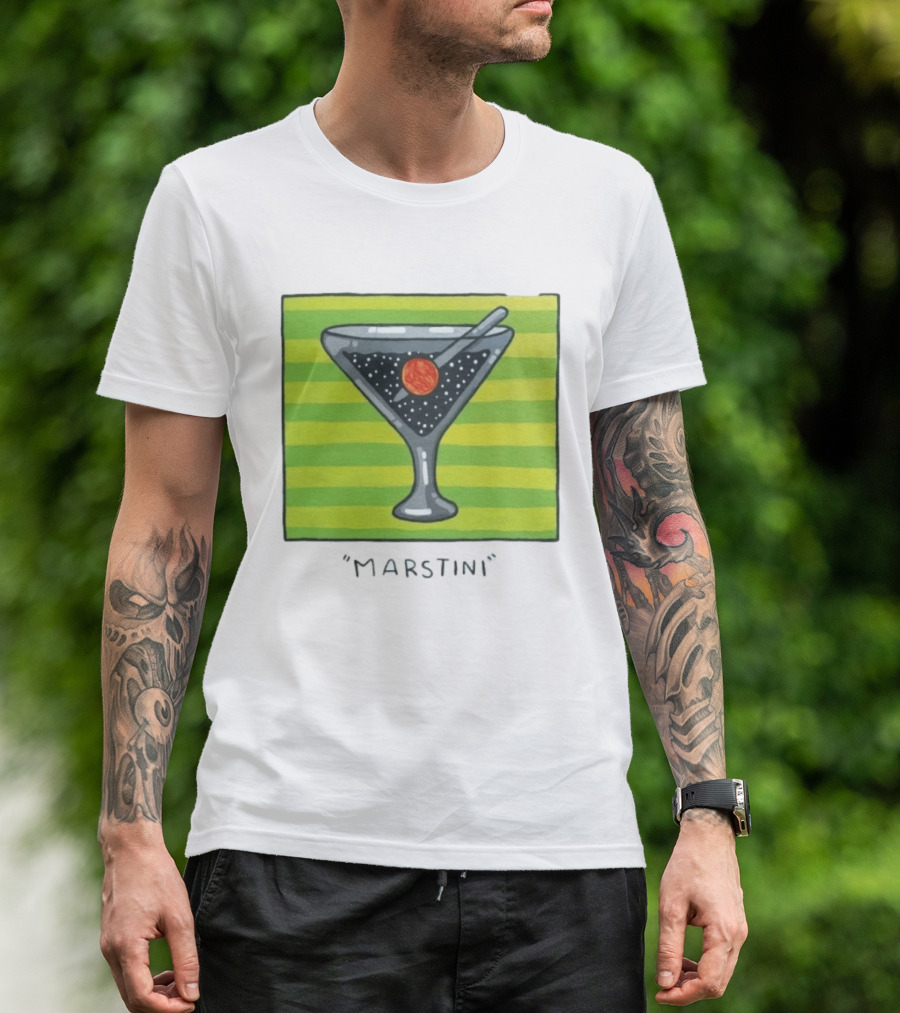 Marstini Planet Martini Cocktail Mars Space Themed Drink T-Shirt