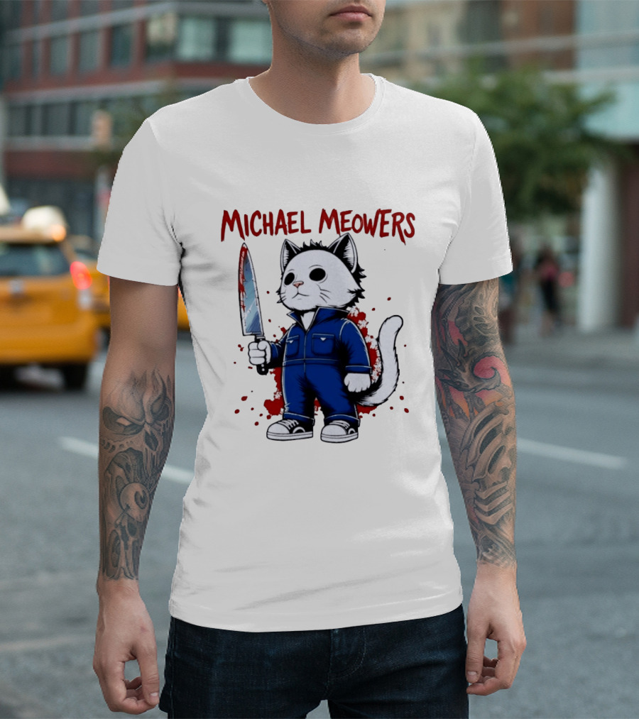 Michael Meowers Halloween Slasher Cat With Knife T-Shirt