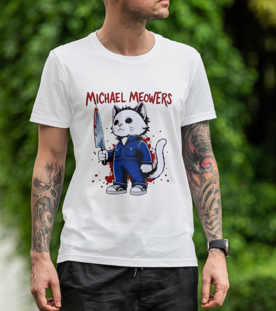 Michael Meowers Halloween Slasher Cat With Knife T-Shirt