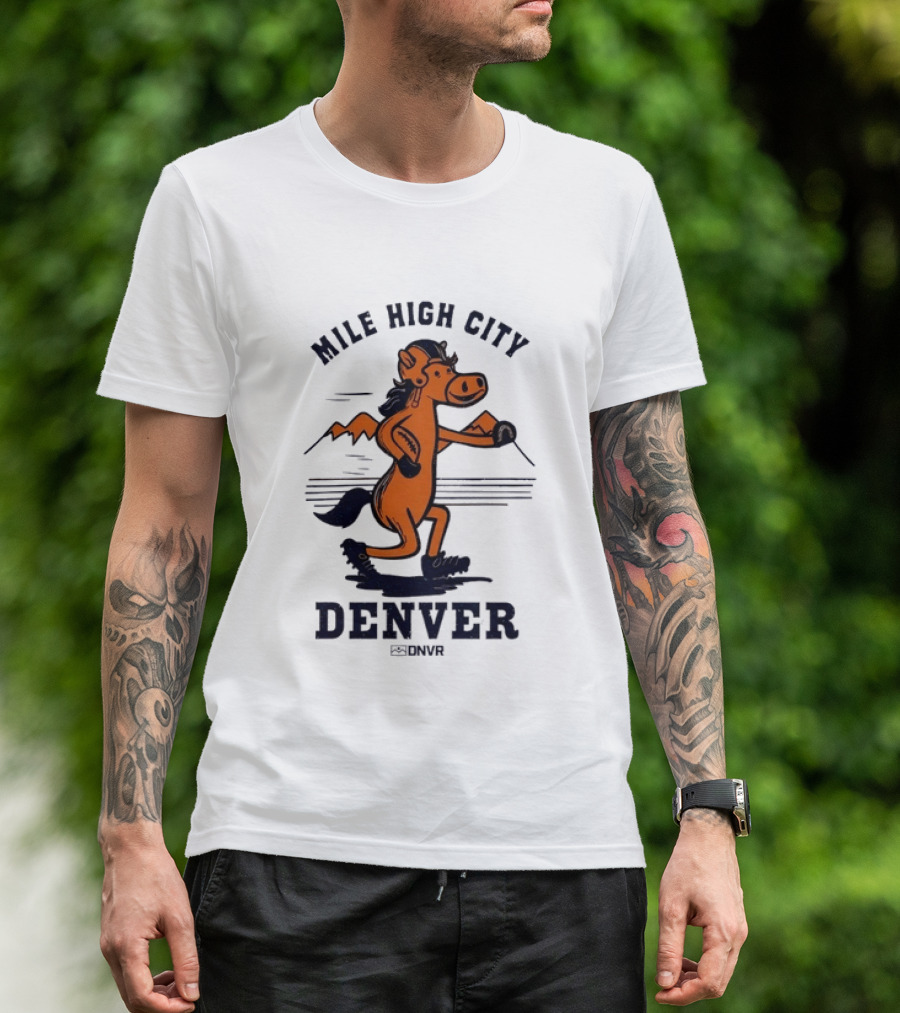 Mile High City Denver Broncos DNVR Retro Horse Running Football T-Shirt