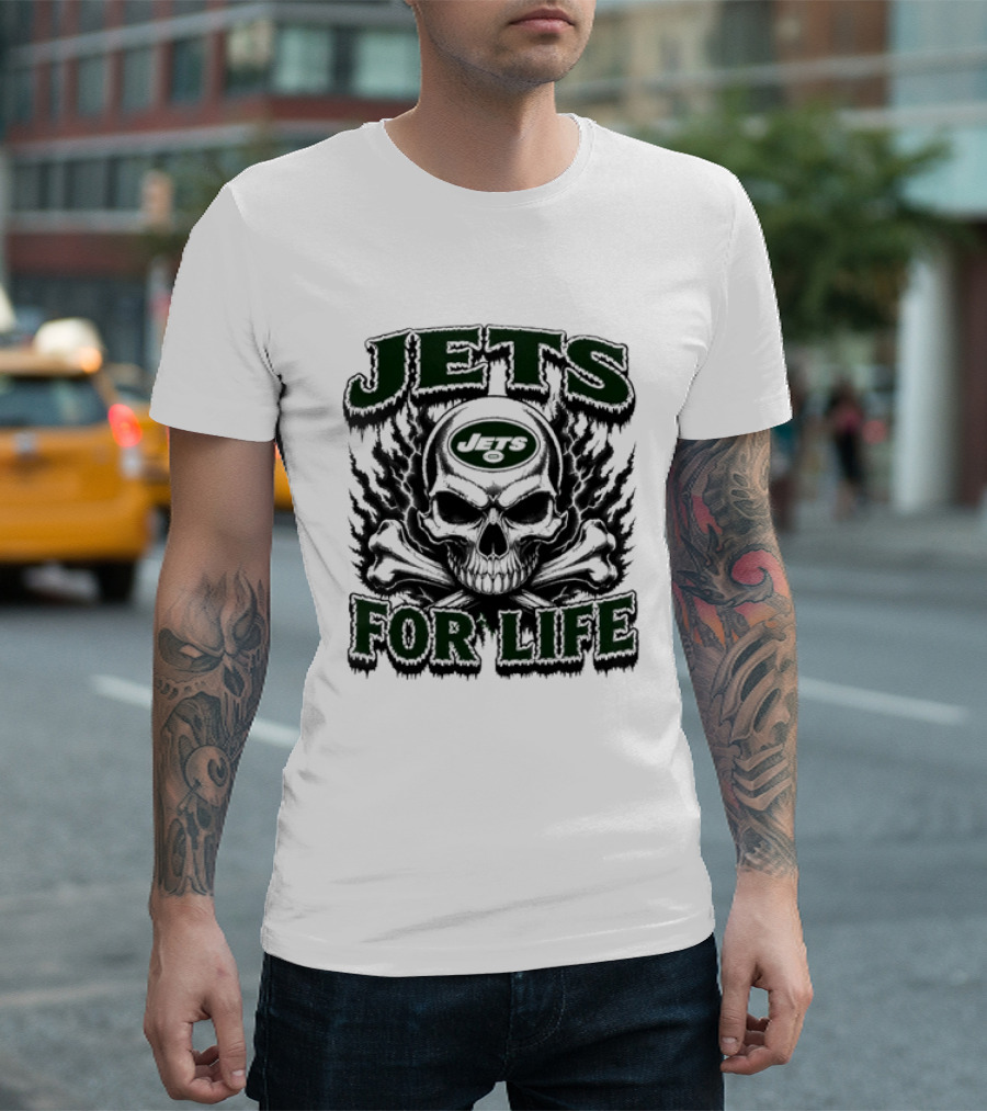 New York Jets Skull And Crossbones For Life Fan Gear T-Shirt