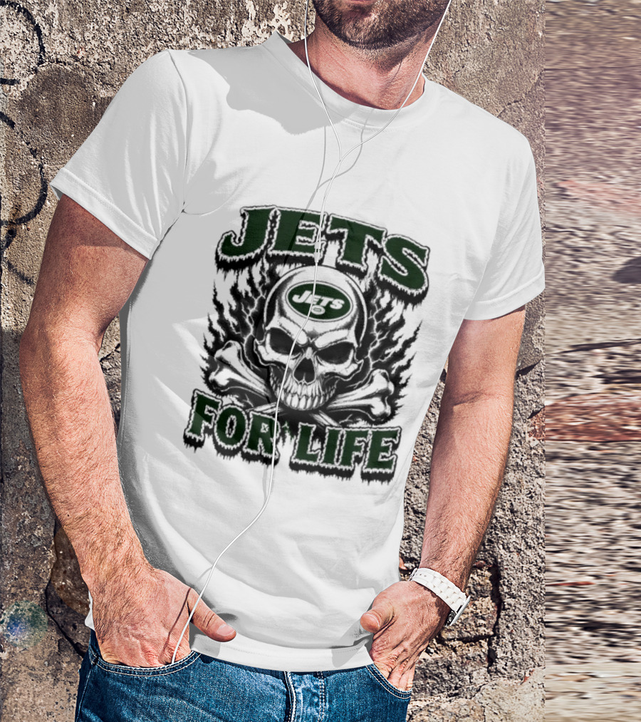 New York Jets Skull And Crossbones For Life Fan Gear T-Shirt