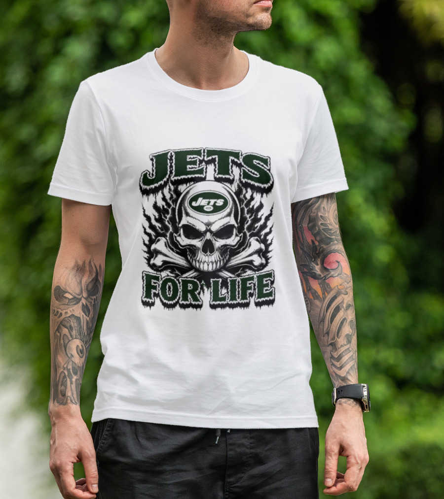 New York Jets Skull And Crossbones For Life Fan Gear T-Shirt