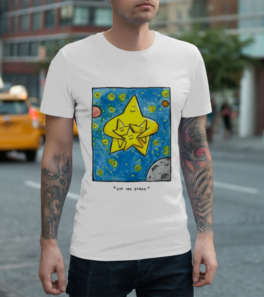Oh My Stars Family Of Stars Celestial Background With Planets And Hearts T-Shirt
