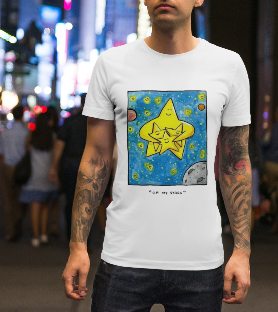 Oh My Stars Family Of Stars Celestial Background With Planets And Hearts T-Shirt