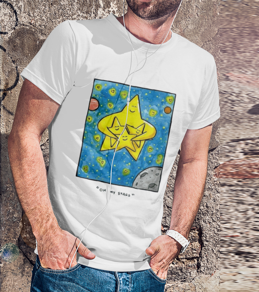 Oh My Stars Family Of Stars Celestial Background With Planets And Hearts T-Shirt