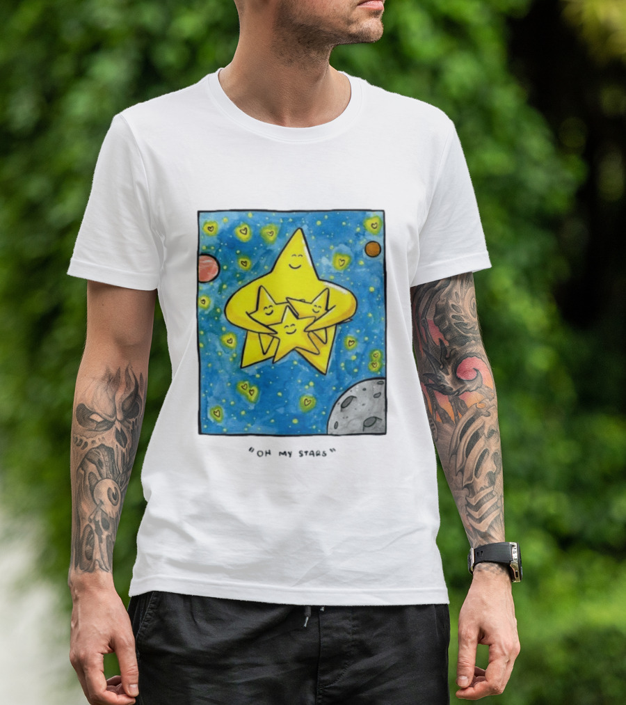 Oh My Stars Family Of Stars Celestial Background With Planets And Hearts T-Shirt