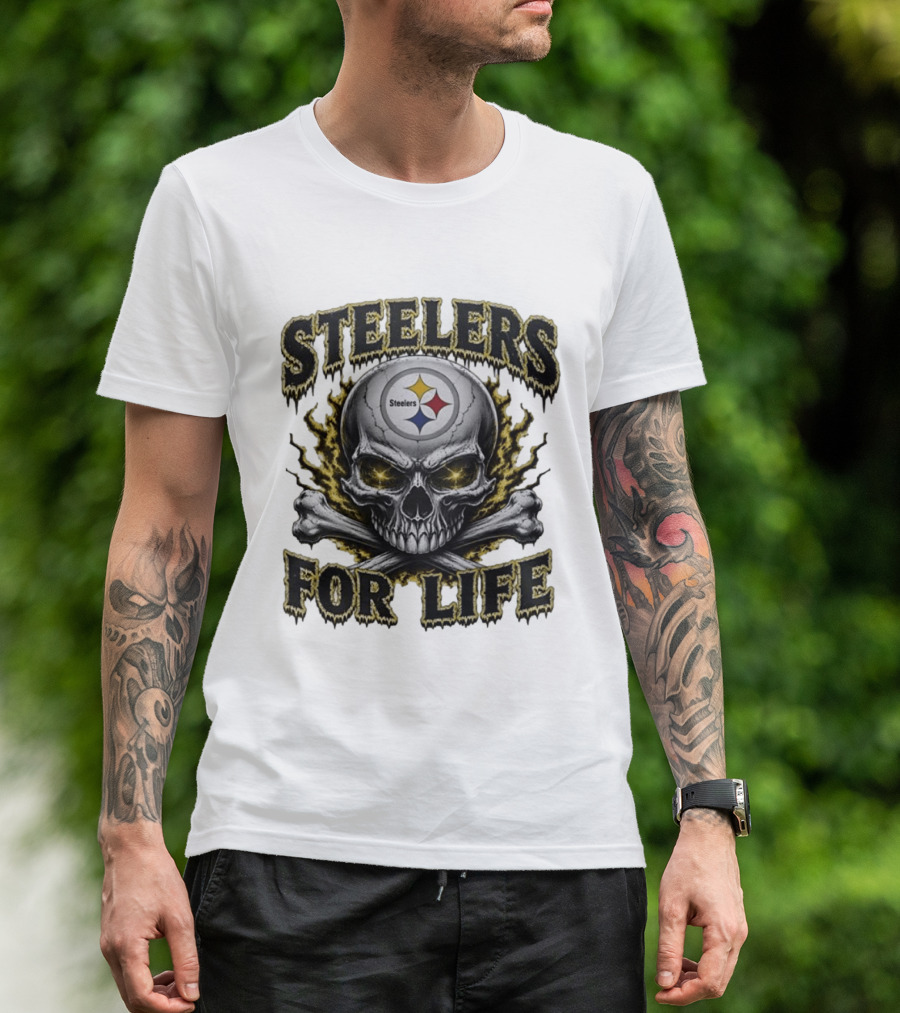 Pittsburgh Steelers Skull For Life Football Fanatic T-Shirt