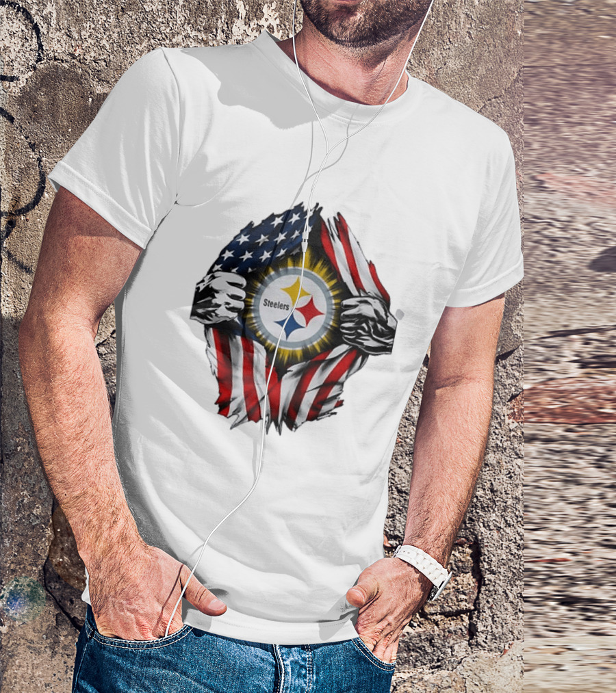 Pittsburgh Steelers American Flag Ripped Chest T-Shirt