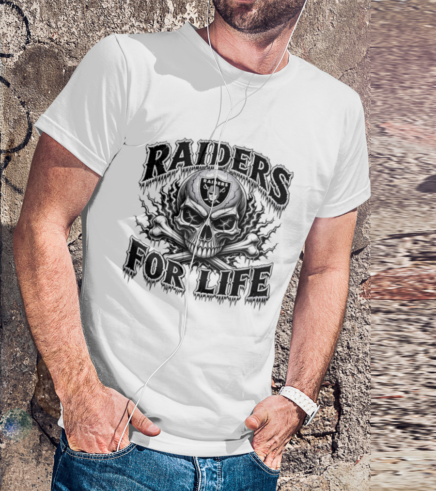 Raiders For Life Skull And Crossbones Melting Drip T-Shirt