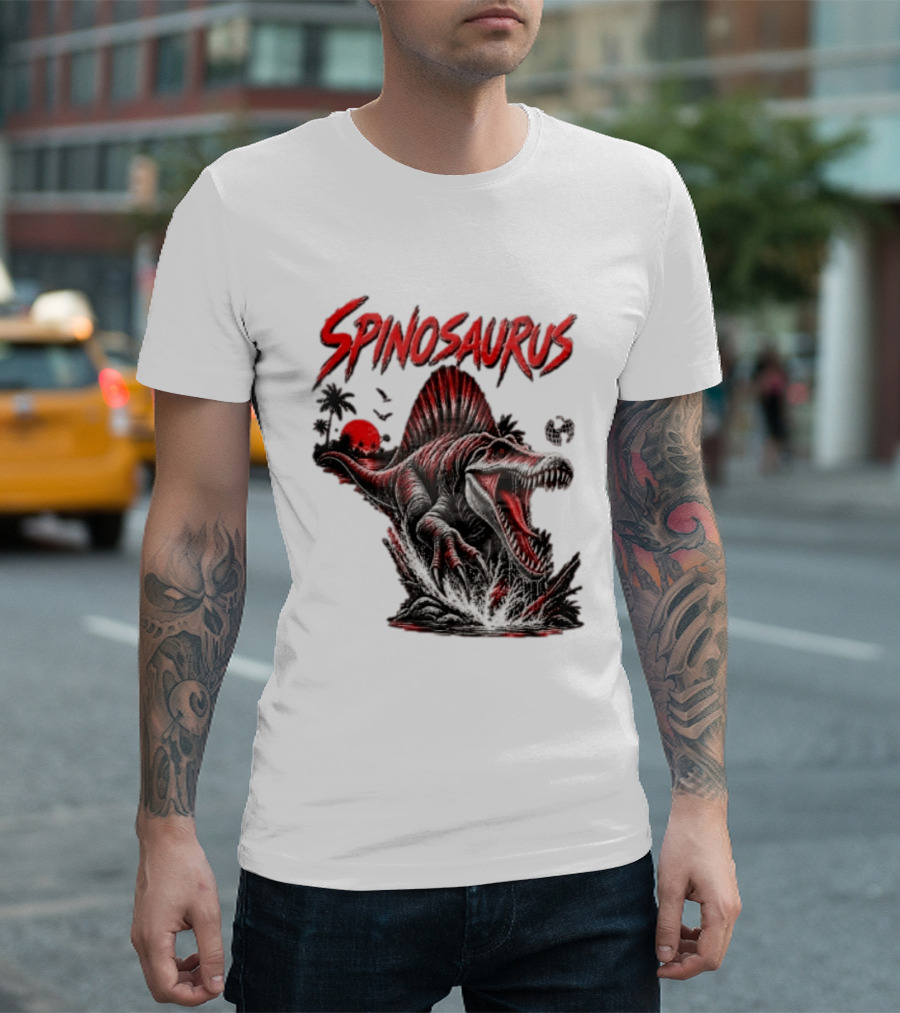 Spinosaurus Late Cretaceous 112 93 Million Years Ago Apex Predator Dinosaur Tropical Scene T-Shirt