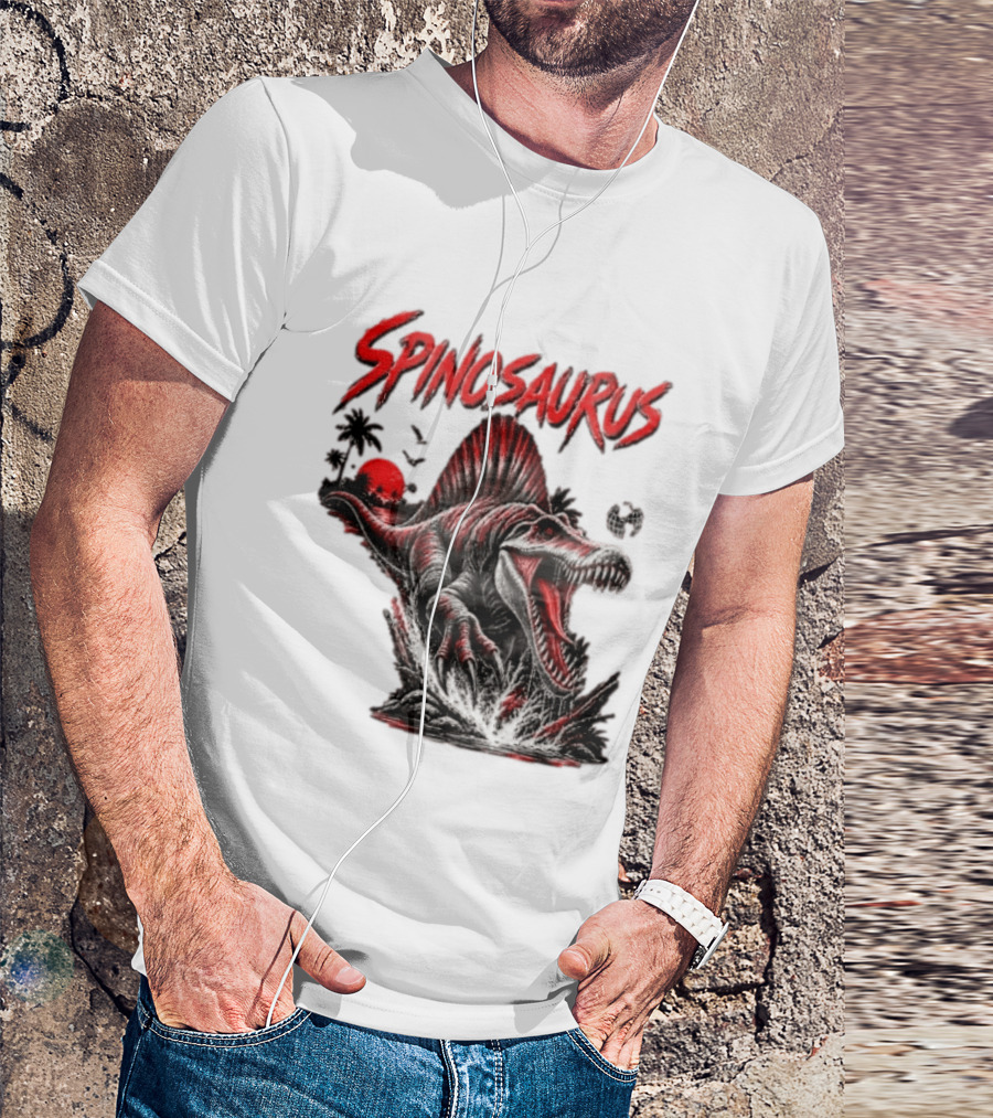 Spinosaurus Late Cretaceous 112 93 Million Years Ago Apex Predator Dinosaur Tropical Scene T-Shirt