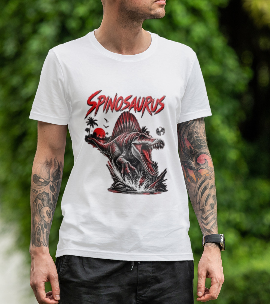 Spinosaurus Late Cretaceous 112 93 Million Years Ago Apex Predator Dinosaur Tropical Scene T-Shirt