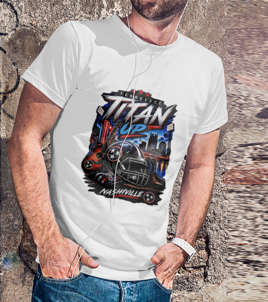 Tennessee Titan Up Football Helmet Guitar Nashville Skyline Titans T-Shirt