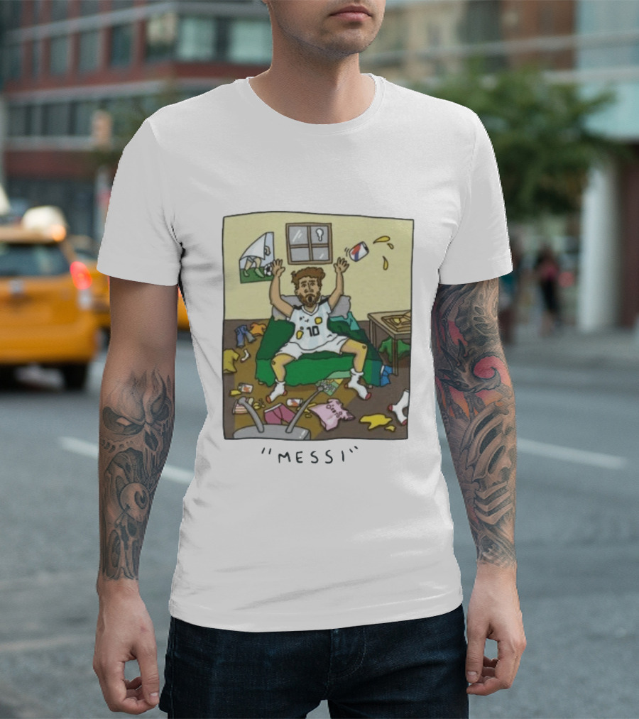 Lionel Messi Argentina Football Cartoon Messy Room T-Shirt