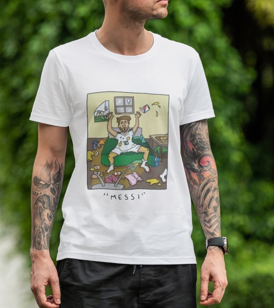 Lionel Messi Argentina Football Cartoon Messy Room T-Shirt