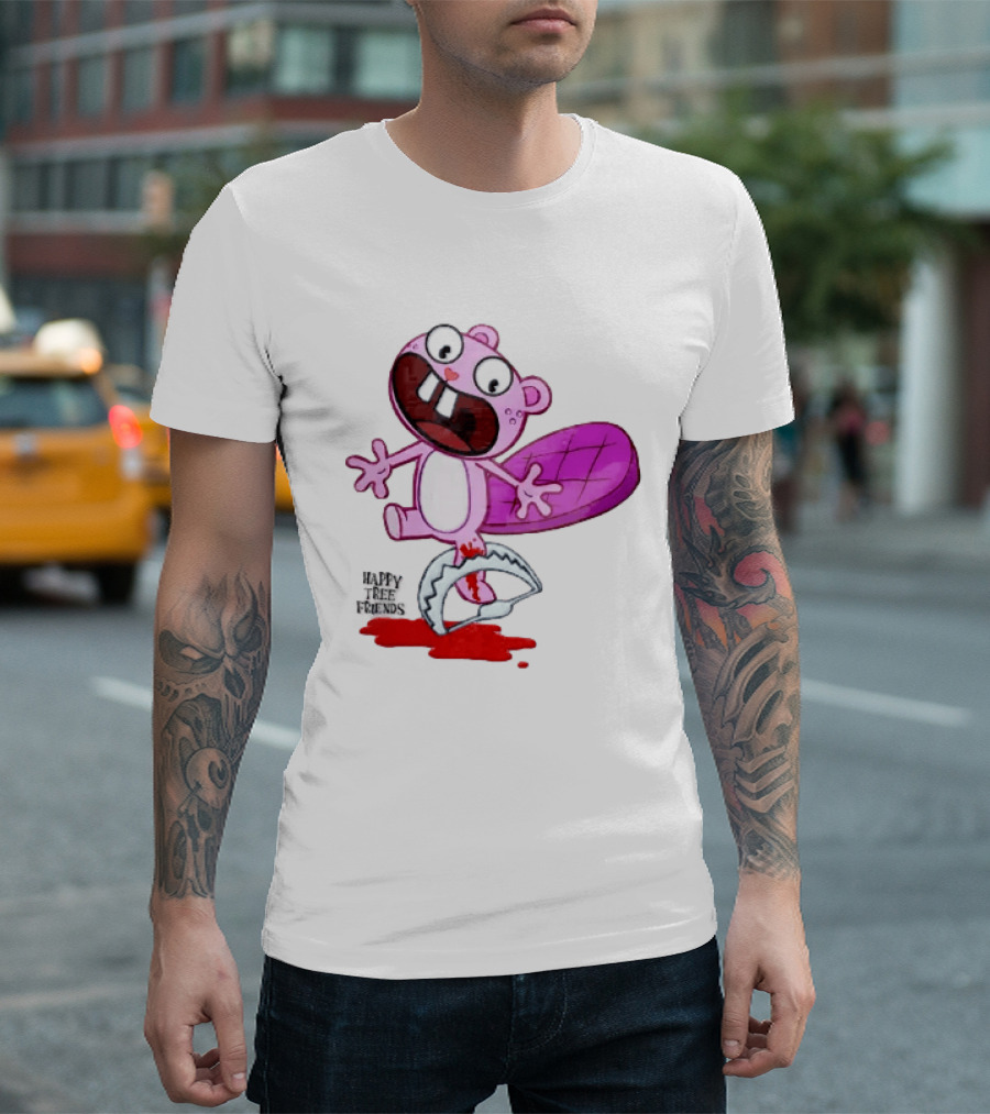 Toothy Happy Tree Friends Cartoon Beaver Stuck In Bear Trap T-Shirt