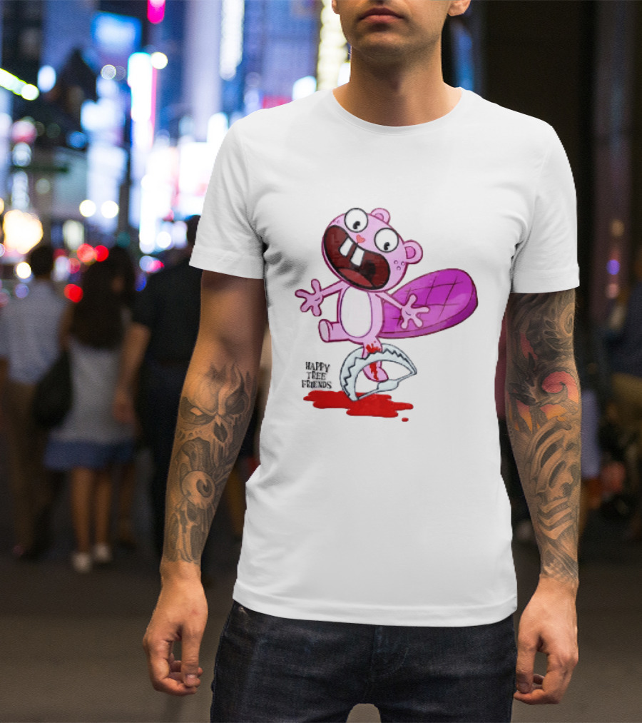 Toothy Happy Tree Friends Cartoon Beaver Stuck In Bear Trap T-Shirt
