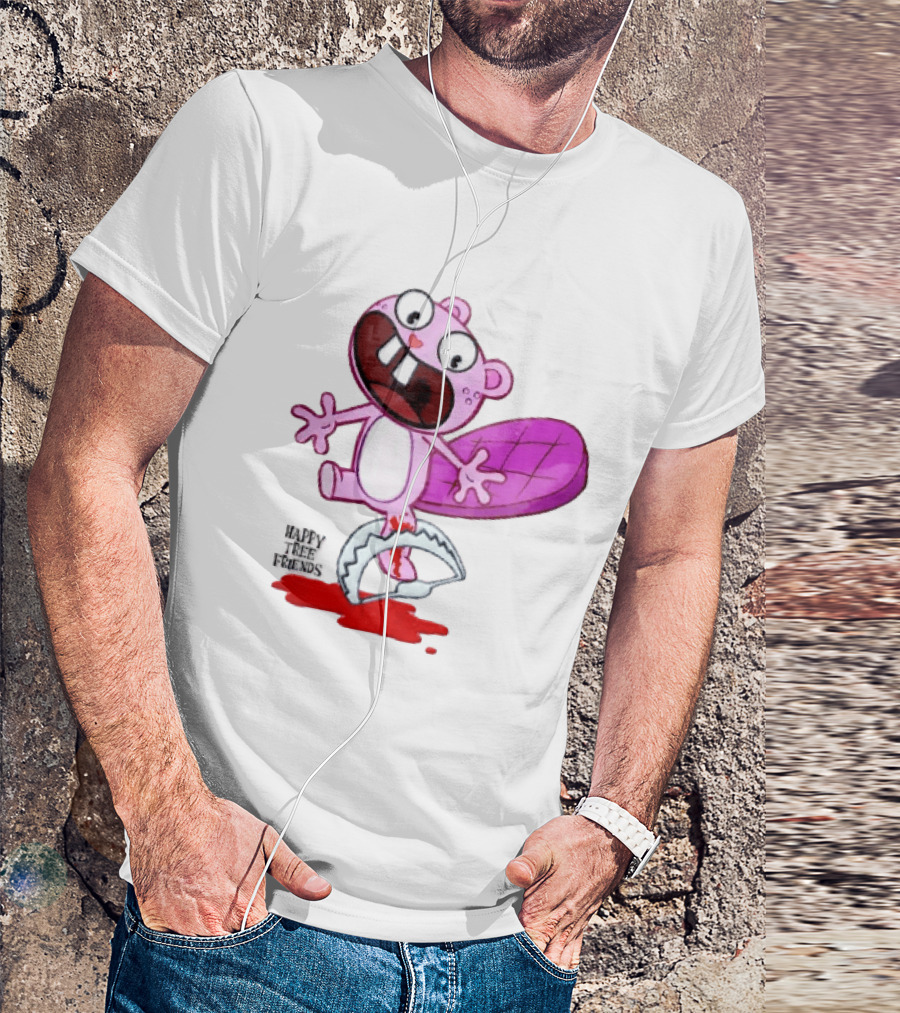 Toothy Happy Tree Friends Cartoon Beaver Stuck In Bear Trap T-Shirt