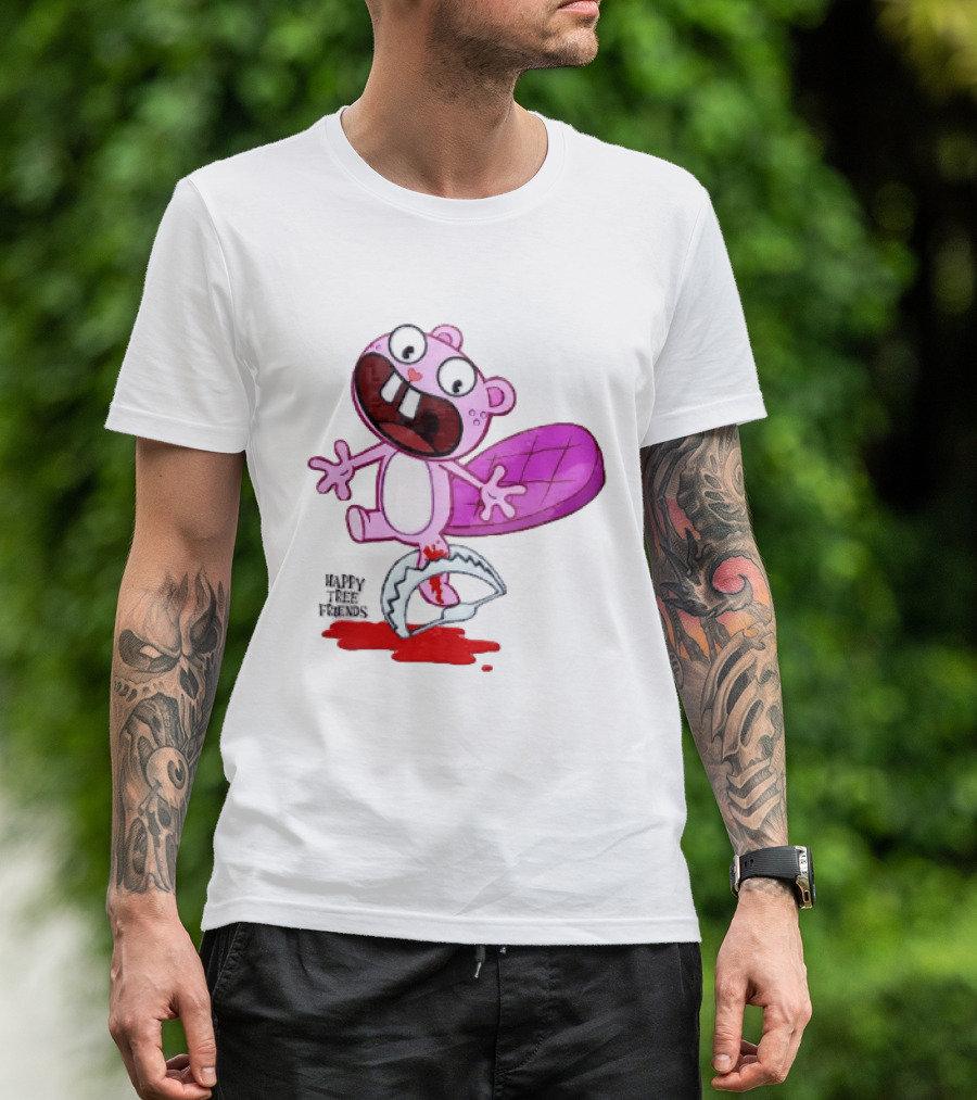 Toothy Happy Tree Friends Cartoon Beaver Stuck In Bear Trap T-Shirt