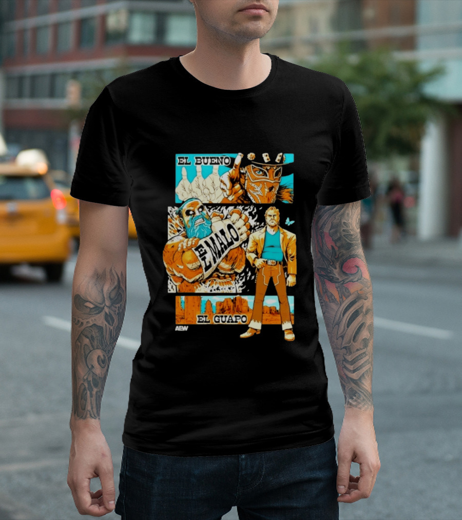 AEW El Bueno El Malo El Guapo Wrestling Comic T-Shirt