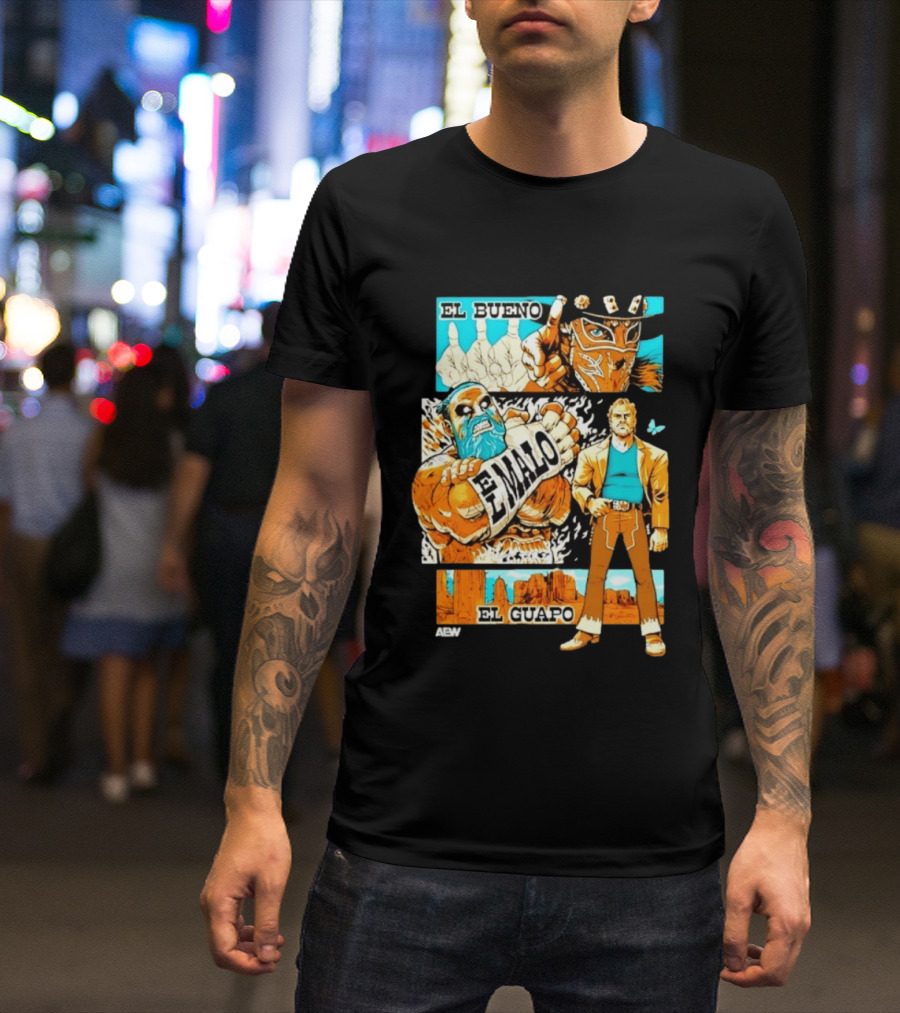 AEW El Bueno El Malo El Guapo Wrestling Comic T-Shirt