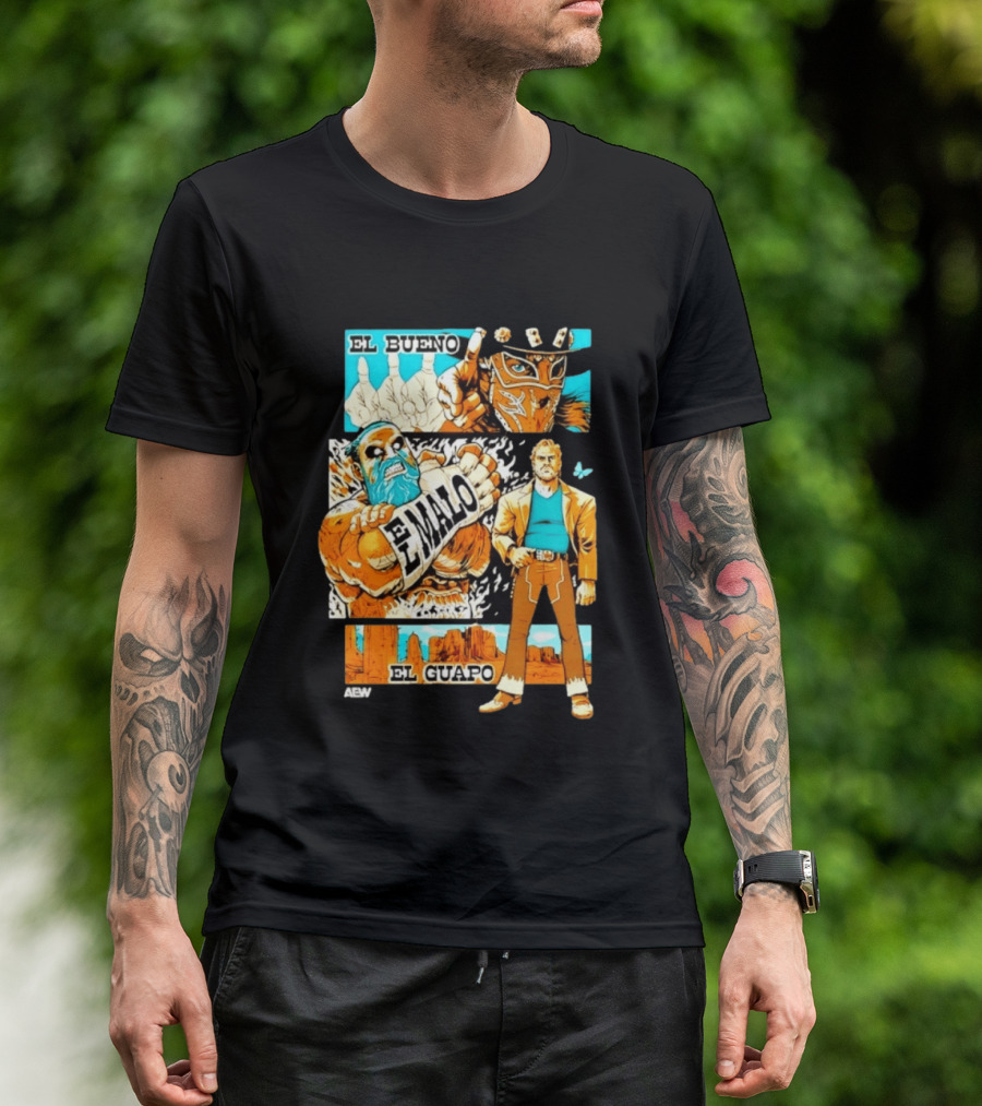 AEW El Bueno El Malo El Guapo Wrestling Comic T-Shirt