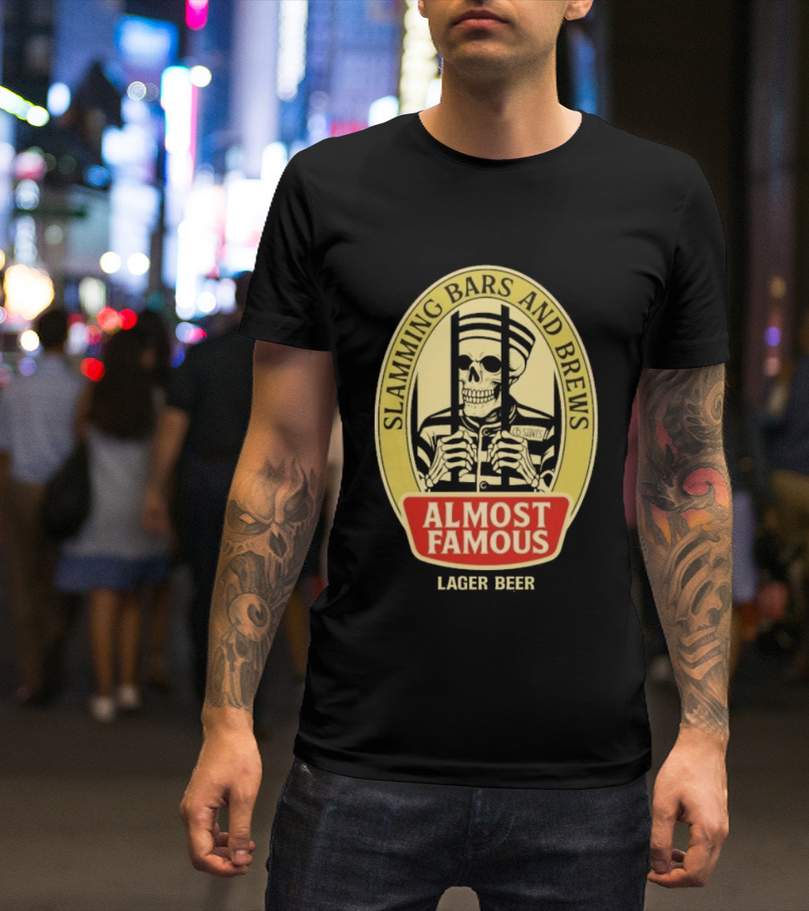 Almost Famous Slamming Bars And Brews Lager Beer Skeleton T-Shirt