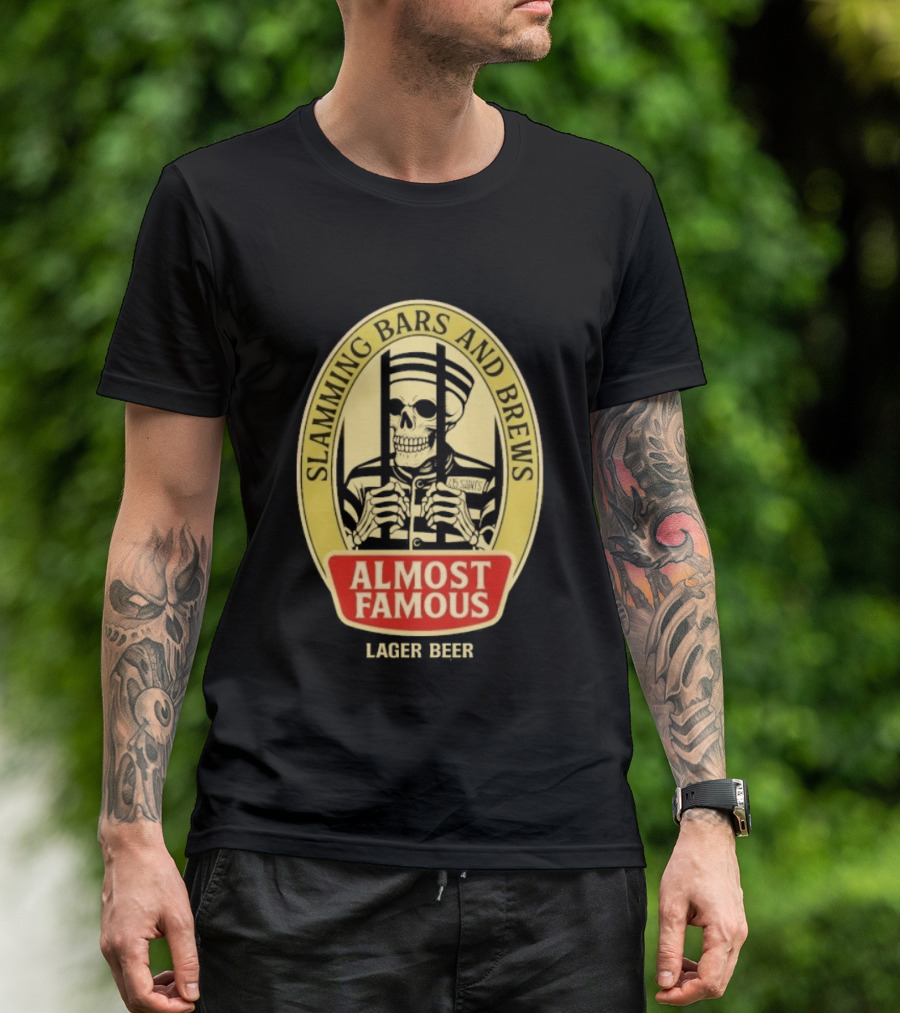 Almost Famous Slamming Bars And Brews Lager Beer Skeleton T-Shirt