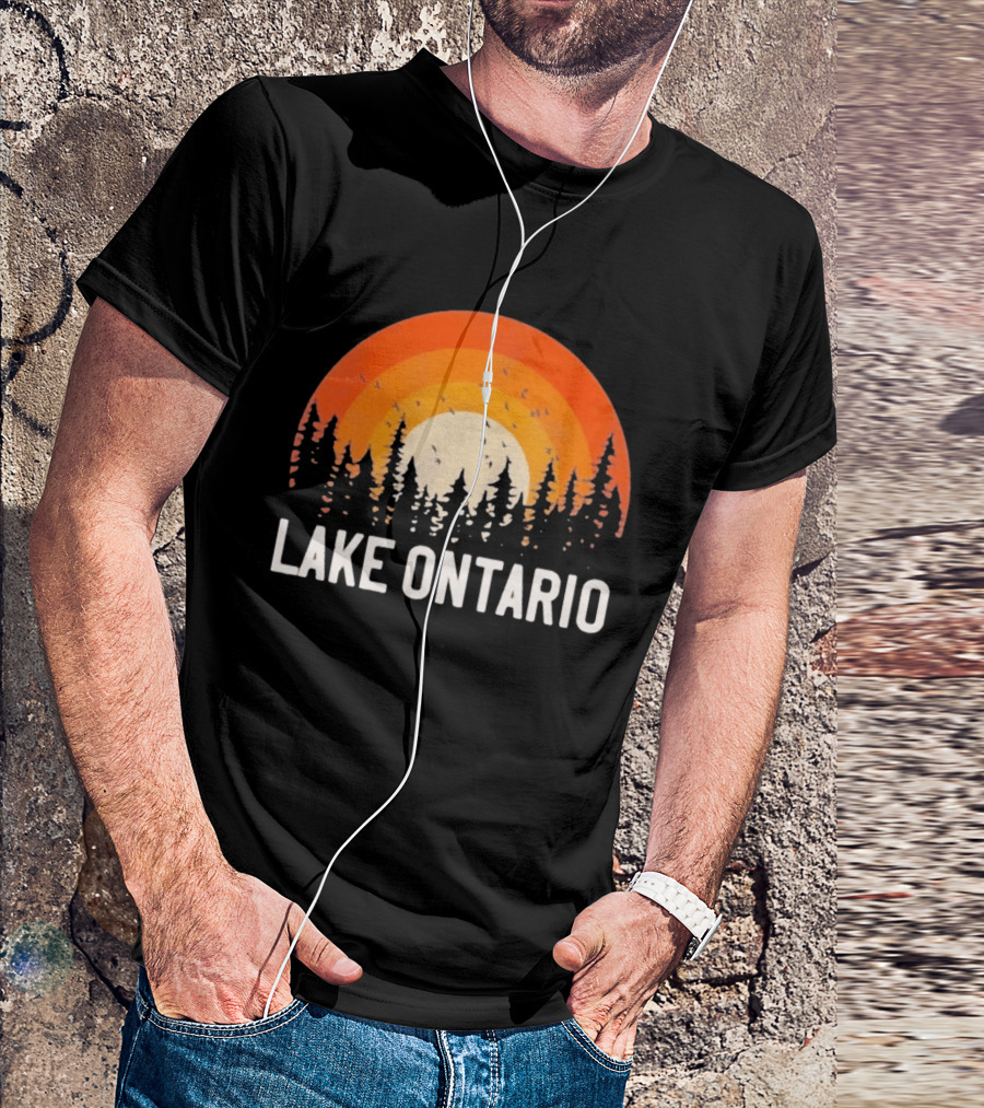 Lake Ontario Sunset Forest Birds Nature Scene With Orange Yellow Gradient T-Shirt