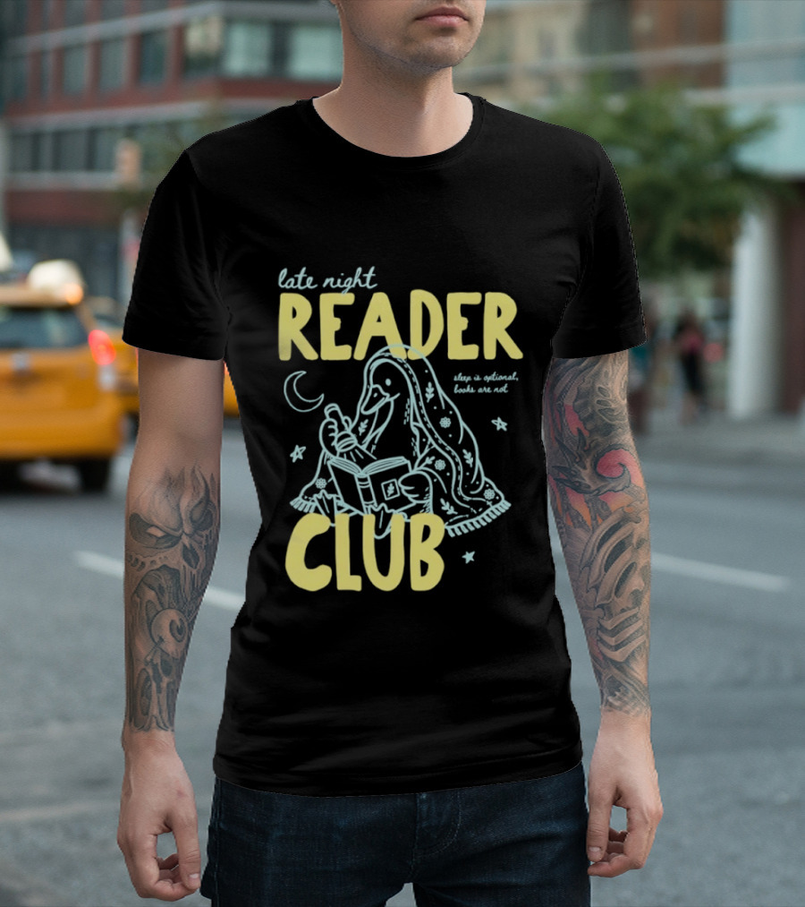 Late Night Reader Club Penguin Reading Moon Stars Sleep Is Optional Books Are Not T-Shirt